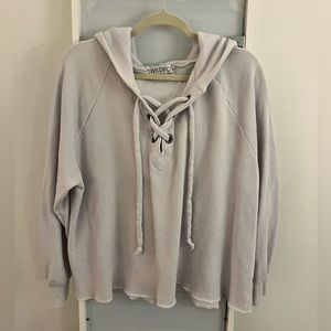 Wildfox Hutton Lace Up Hoodie Sweatshirt Light Blue